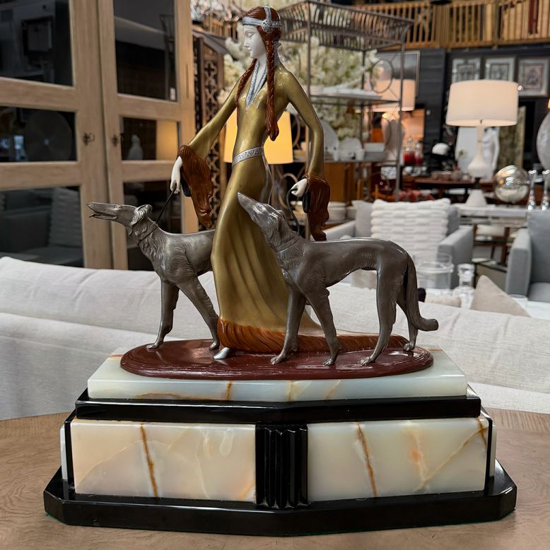 "The Aristocrats" Signed Statue on Onyx by (Otto) Prof. Poertzel 20"x20"x6.25"D