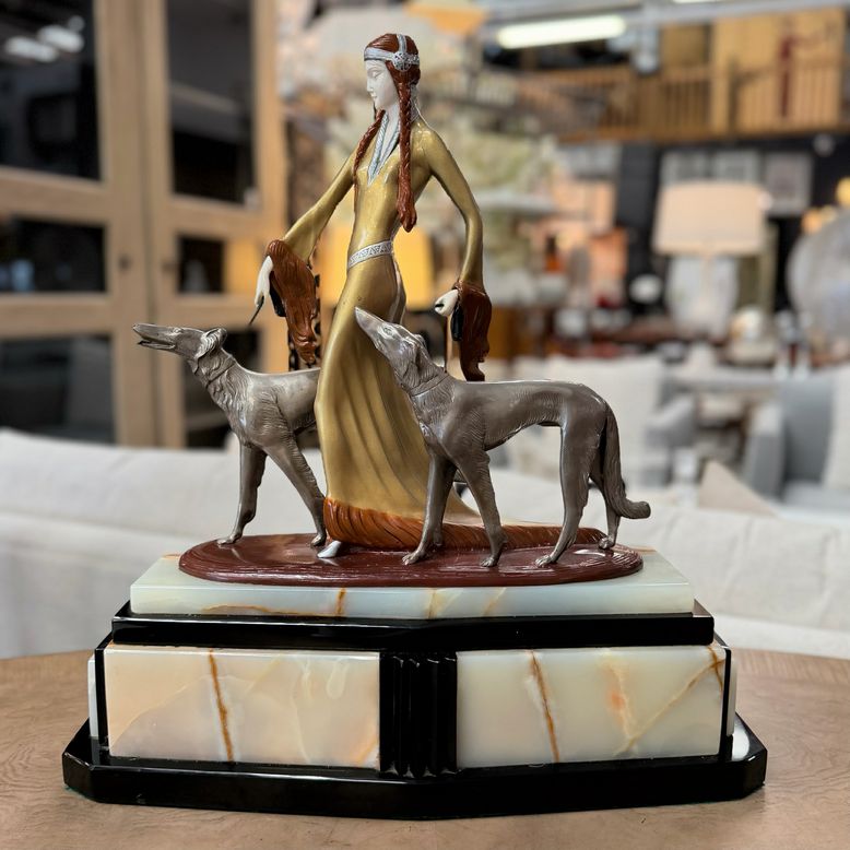 "The Aristocrats" Signed Statue on Onyx by (Otto) Prof. Poertzel 20"x20"x6.25"D