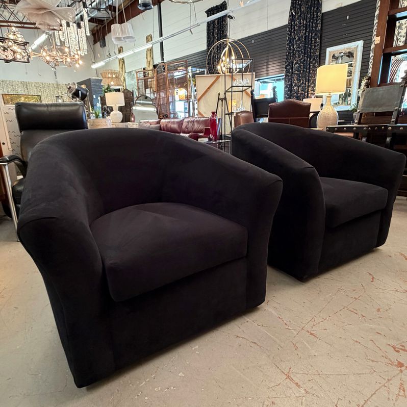 PAIR of Havertys Shiloh Black Barrel Chairs NEW